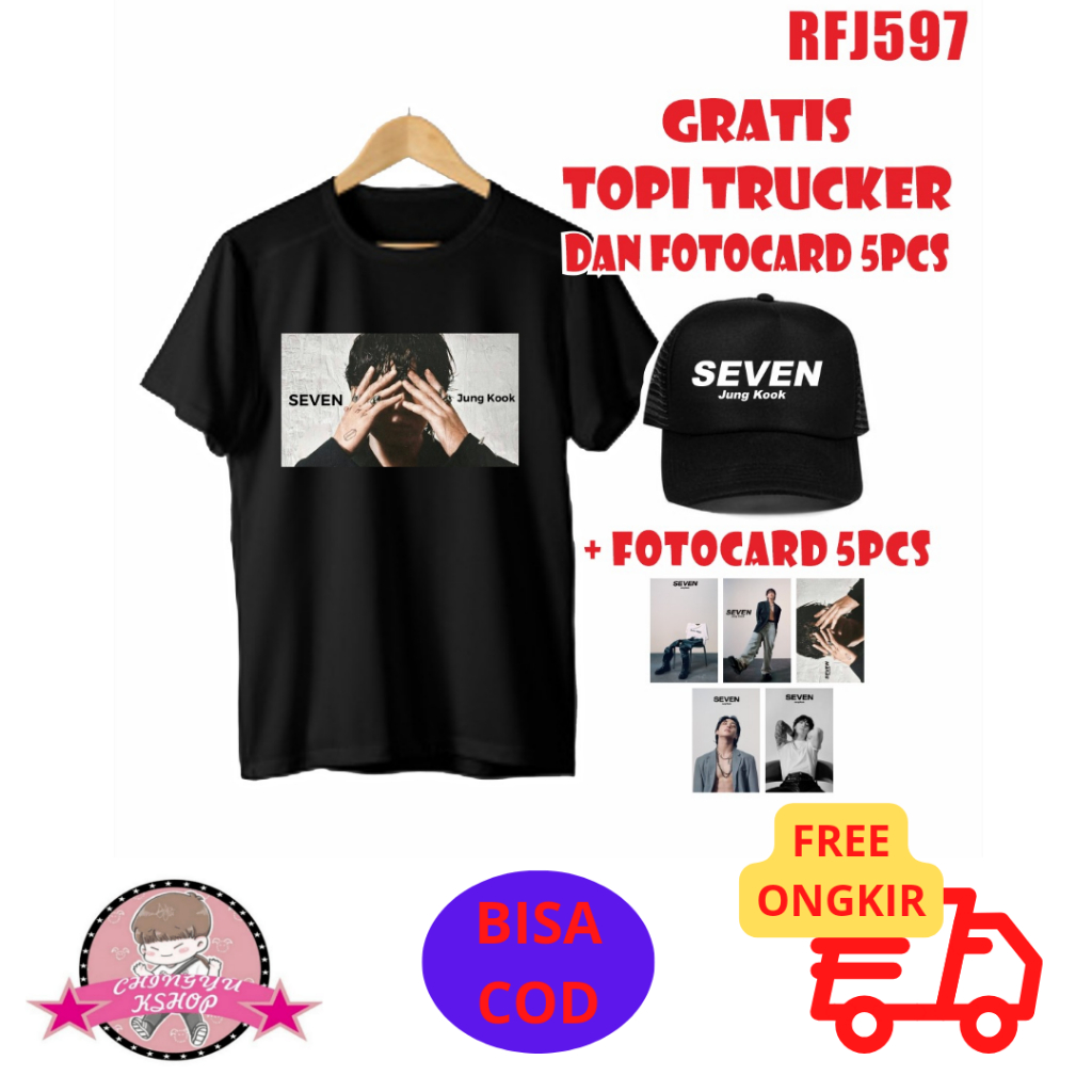 (RFJ597) Free Topi & Photocard Baju Kaos BTS Jungkook Seven