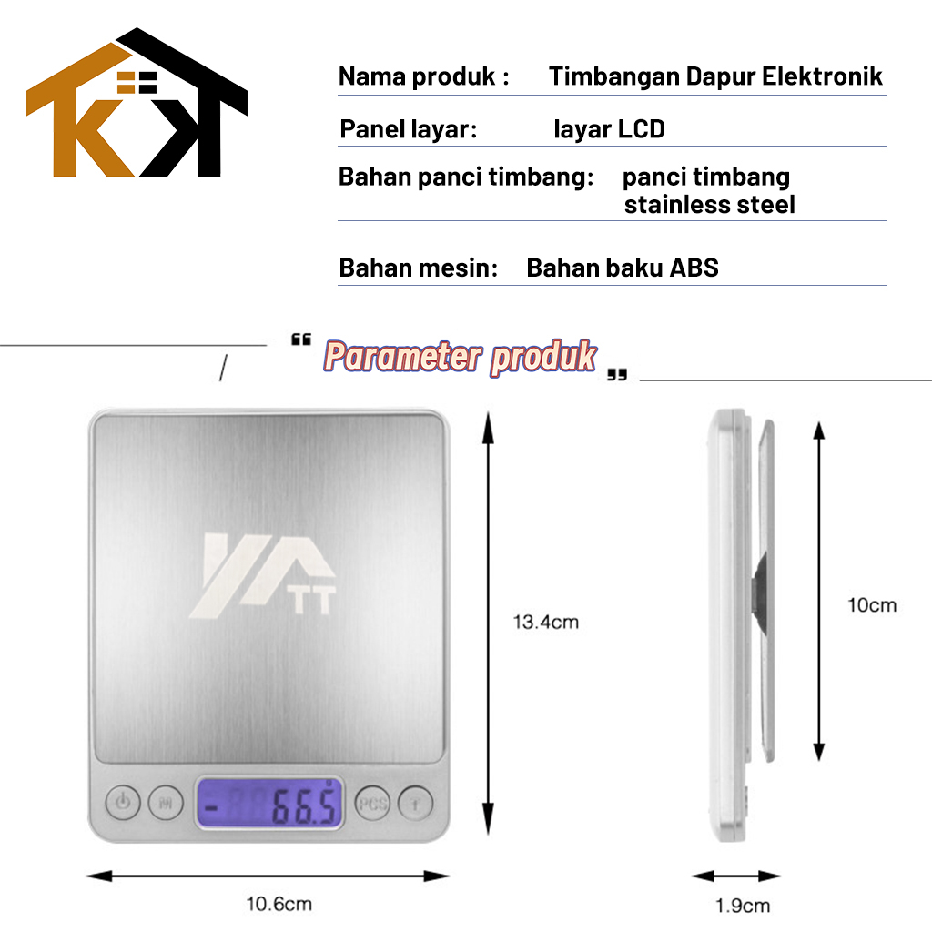 (KK) Timbangan Dapur Digital 3KG Stainless Steel High Quality / Mini Kitchen Digital Scale Kapasitas 3KG Timbangan Kue Buah Tepung Biji bijian Perhiasan Emas