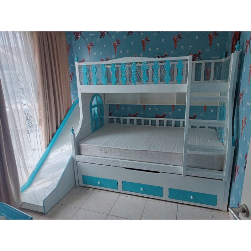 tempat tidur anak/beadhouse tingkat tangga biasa Sorong bawah +3 laci +prosotan size 90x200 120x200x