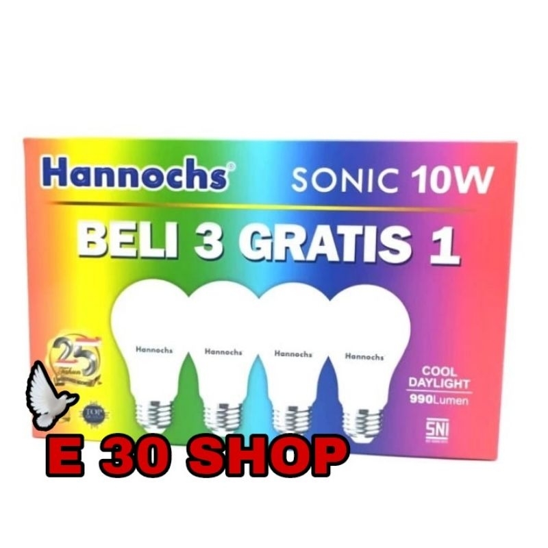 LAMPU LED HANNOCS SONIC 10 WATT MULTIPACK BELI 3 GRATIS 1 CAHAYA PUTIH