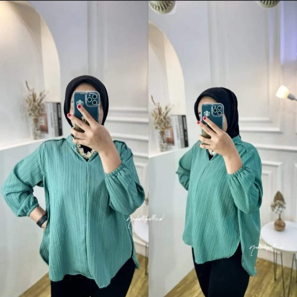 Atasan Kemeja LIVIA Blouse bahan LADY CRUSH BLOUSE OUTER