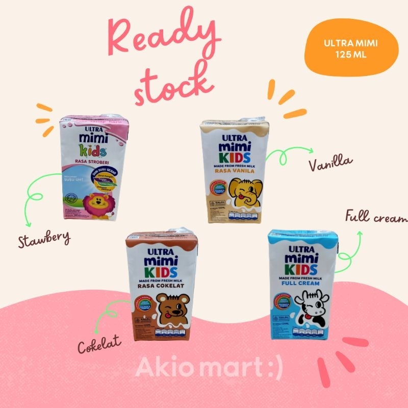 

Ultra Mimi Kids 125 ml Susu UHT anak Rasa Cokelat Strawbery Vanilla Fullcream