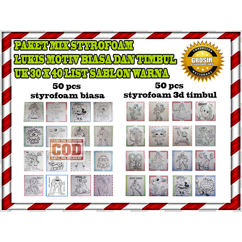 

Paket campur styrofoam mewarnai motiv 3 dimensi dan biasa uk 30 x 40