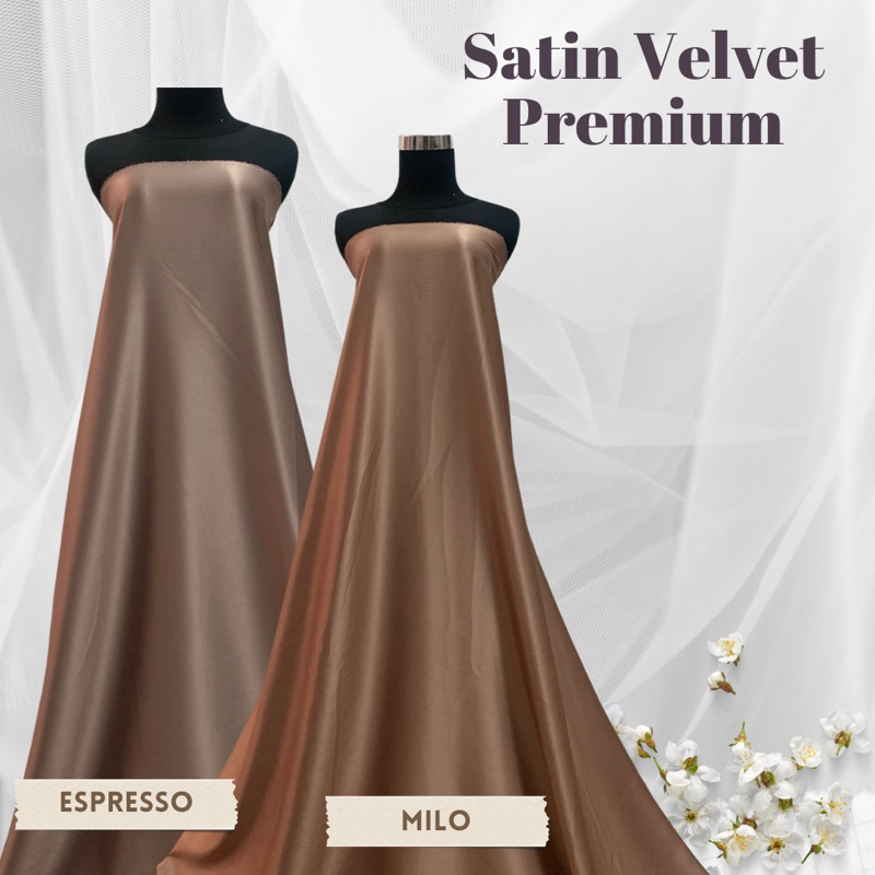 Kain Bahan Satin Velvet Premium Furing Kebaya Polosan Adem Bisa Untuk Background Foto Warna Coklat M