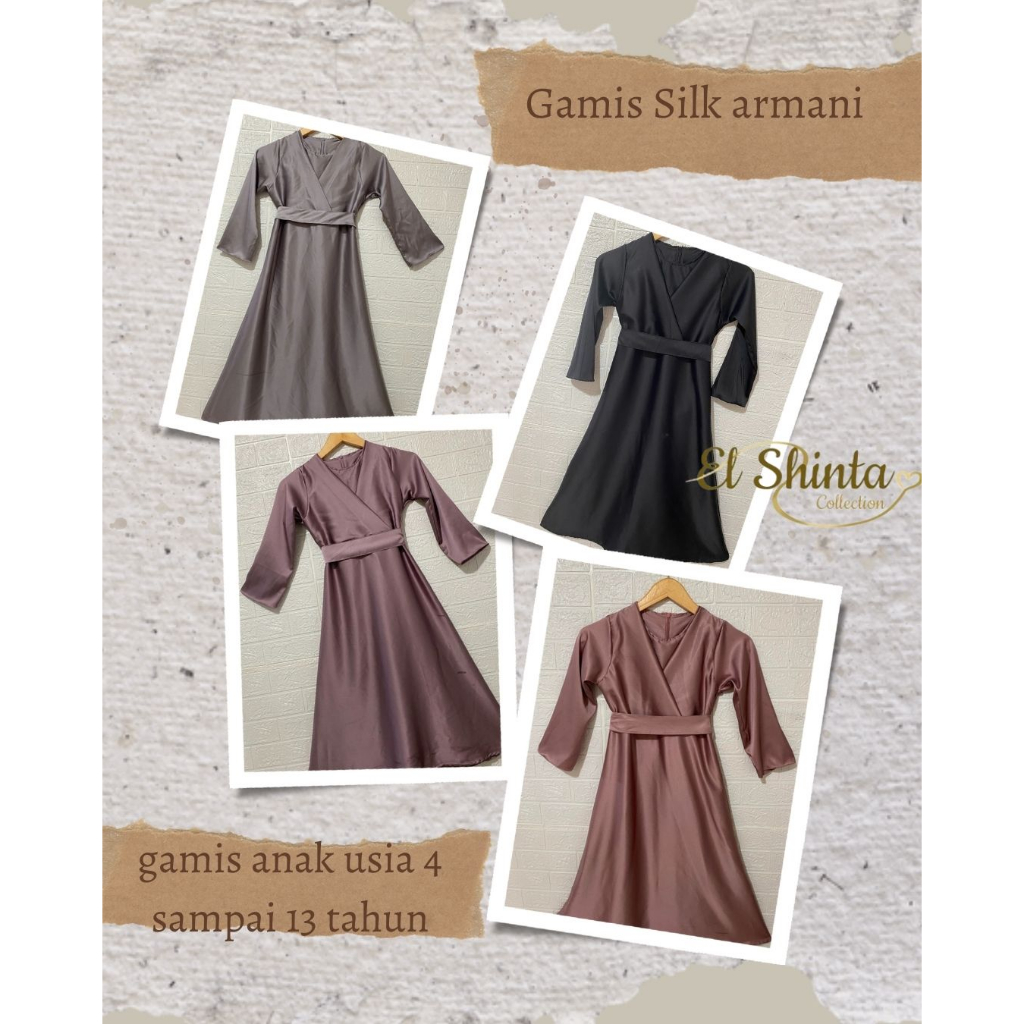 ElSinta.id Gamis Anak Silk Armani Polos Usia 4 Sampai 13 Tahun Kimono Series