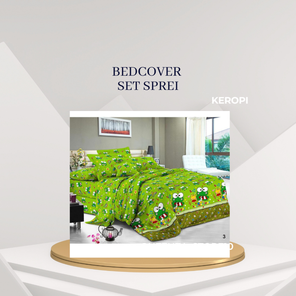 BEDCOVER SET SPREI MOTIF KARAKTER ANAK KEROPI UKURAN KING 180X200 QUEEN 160X200 SET SPREI SARUNG BAN