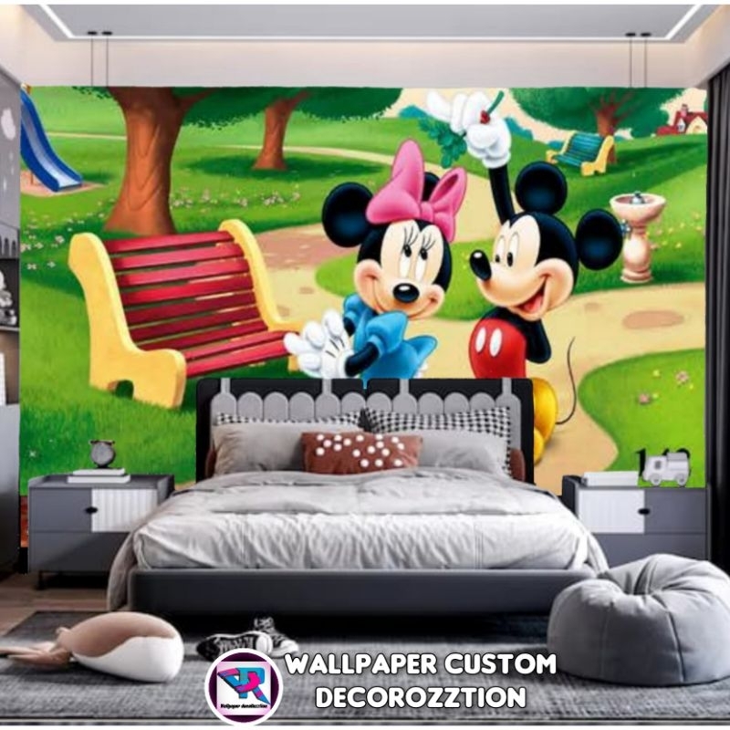 Wallpaper Dinding Custom 3D Miki Mouse - Wallpaper Vinyl Korea 3D - Cetak Wallpaler Dinding