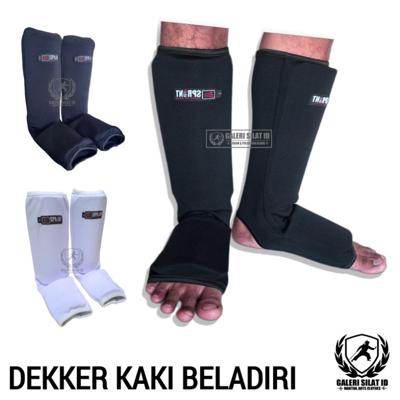 Deker Standar IPSI - ShinPad - Dekker Kaki Beladiri Pencak Silat Panjang Hitam / Putih - Deker Silat Panjang - Pelindung Kaki Olahraga Beladiri Silat Karate Taekwondo MMA Boxing Wushu Muay Thai Dewasa Remaja Pra Remaja Anak Usia Dini Sprint Martial Arts