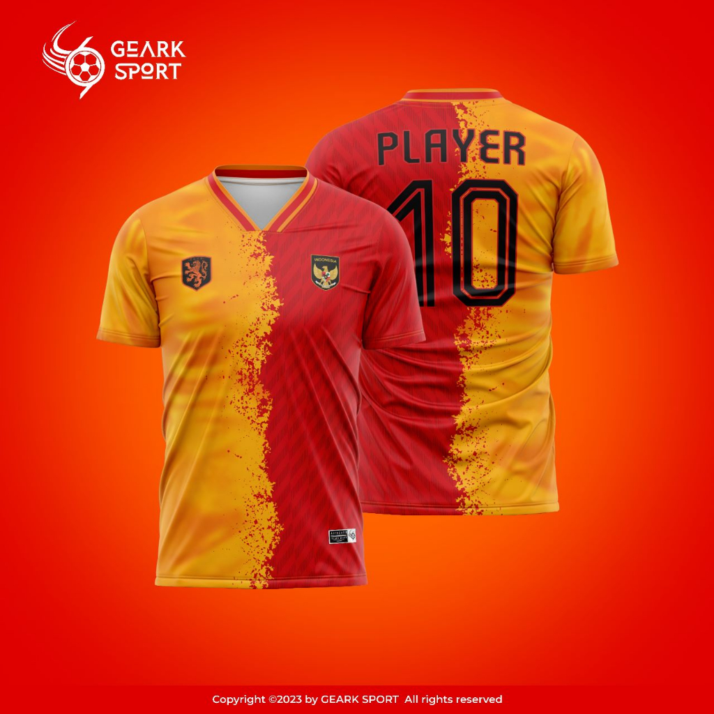 JERSEY BAJU SEPAK BOLA / FUTSAL MOTIF NEDERLAND X INDONESIA FULL PRINTING FREE NAMA DAN NOMOR PUNGGUNG