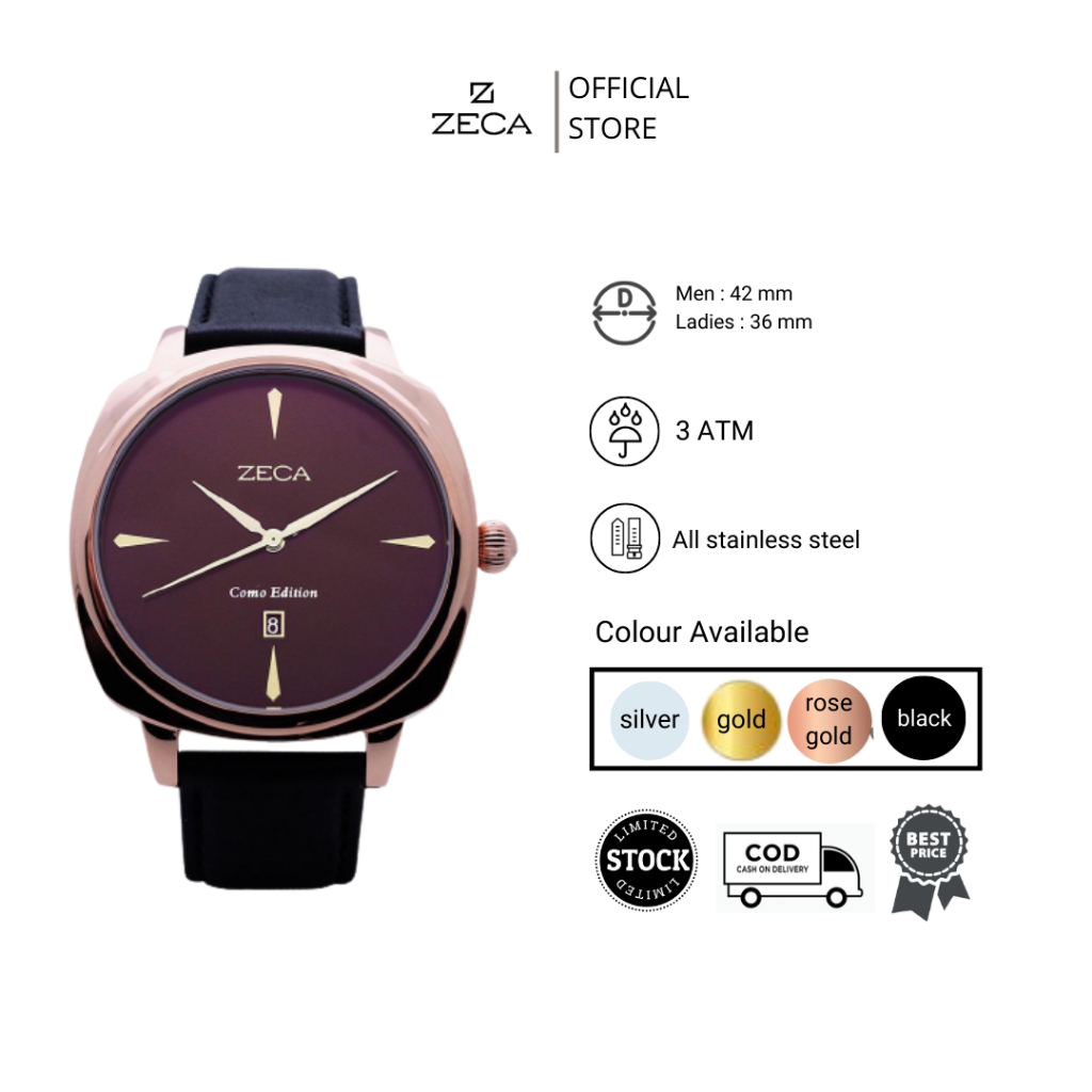 Zeca  Jam Tangan Pria Leather Analog Original 336M black rosegold