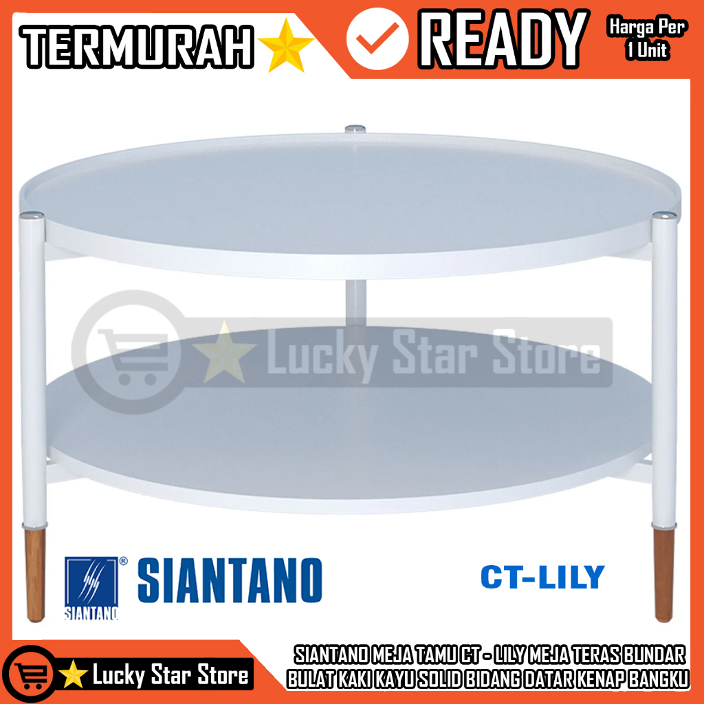 {INSTANT} SIANTANO MEJA RUANG TAMU CT - LILY MEJA TERAS BUNDAR BULAT KAYU SOLID BIDANG DATAR KENAP B