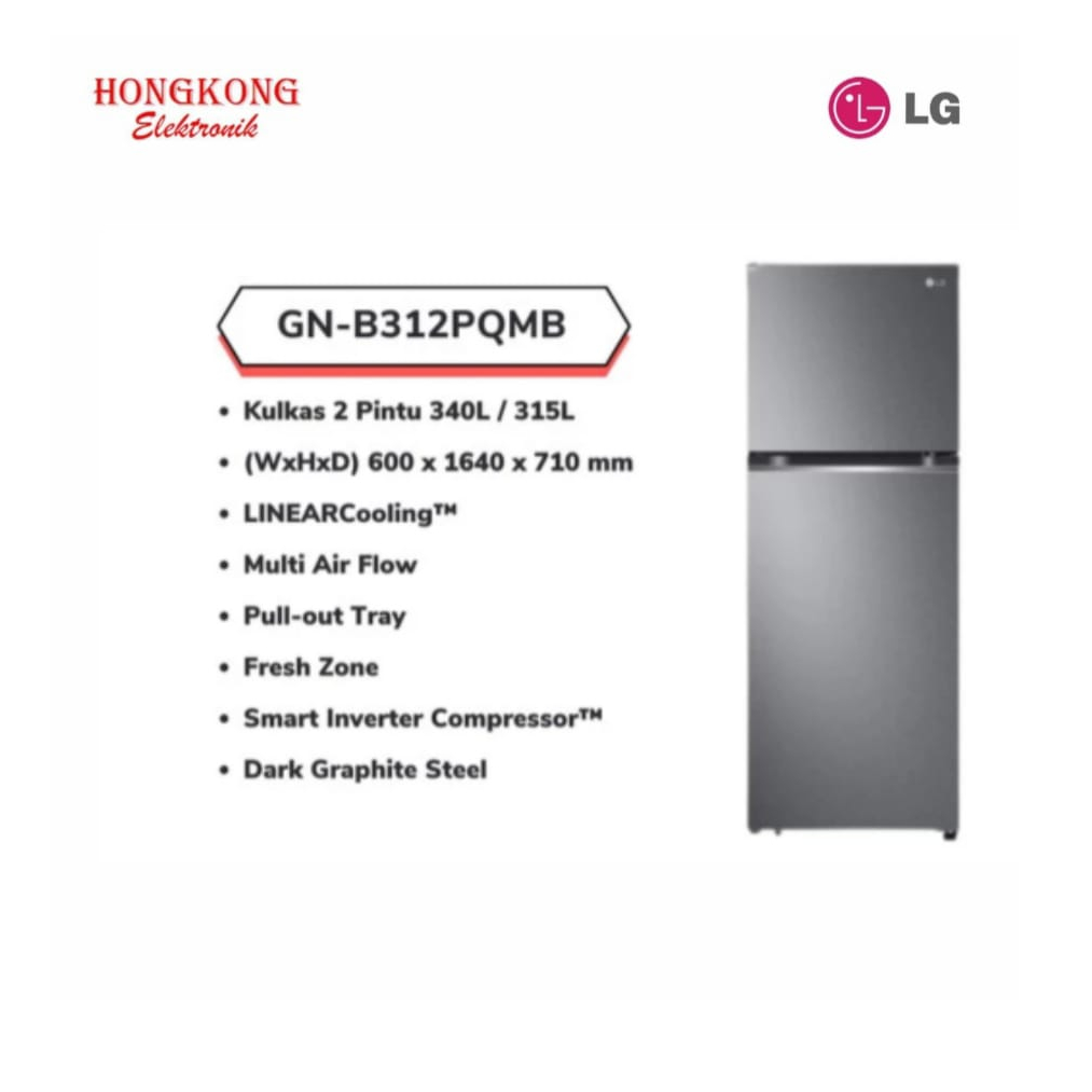 Kulkas LG 2Pintu Inverter GN-B312PQMB / Lemari Es LG GNB312PQMB