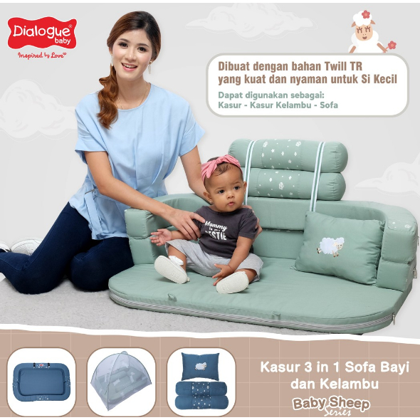 Kasur Bayi 3in1 / Tempat tidur Bayi / Sofa Bayi + Kelambu & Bantal Guling Sheep Series Dialogue Baby