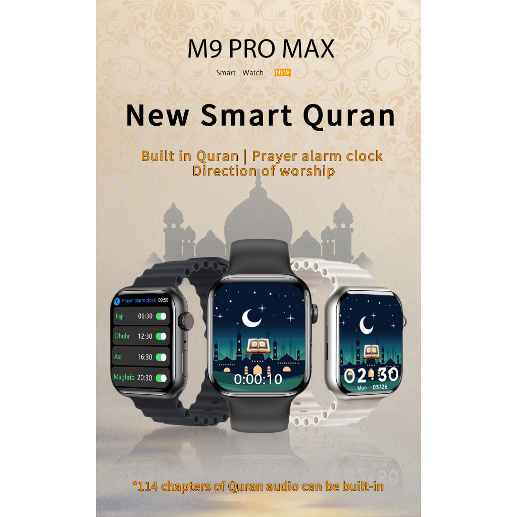 M9 PRO MAX Karakteristik Muslim smartwatch 2.2 inci layar musik lokal olahraga menonton koran smartw