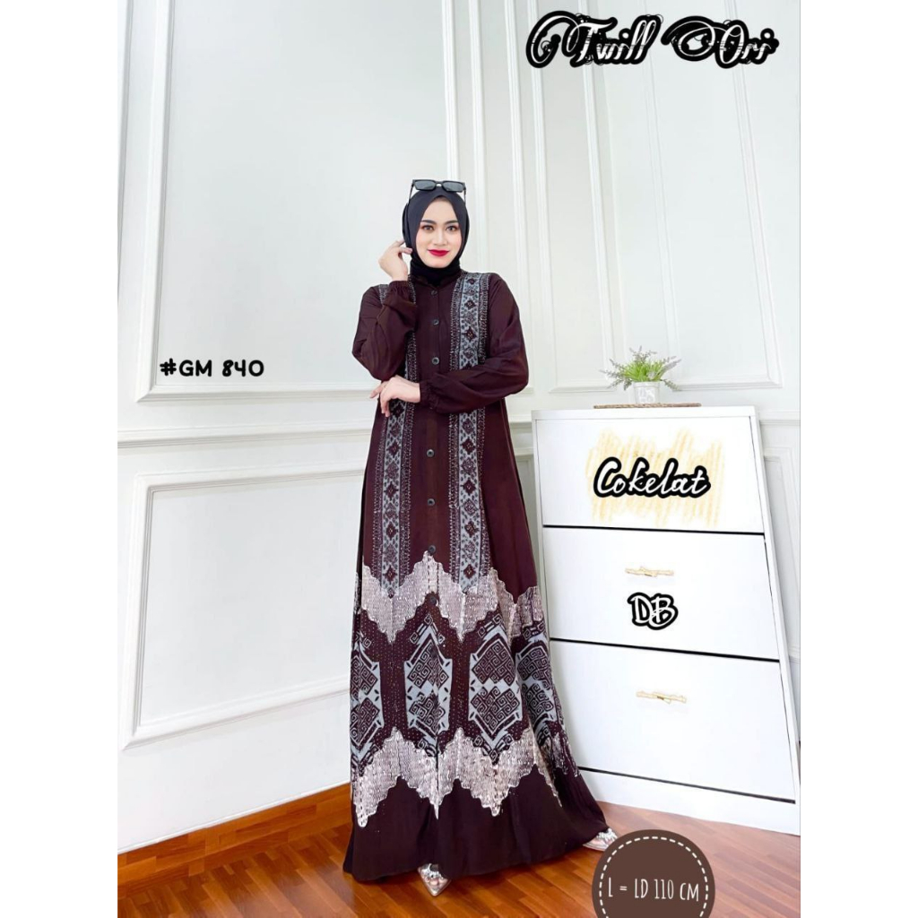 Baju Gamis Dress Wanita Games Black Twill Twil LD 110 Muslim Busui Batik Cap Malaman