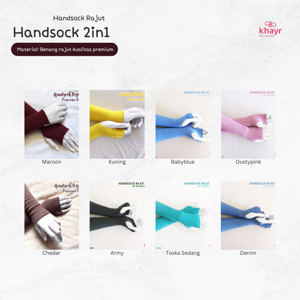 Handsock Rajut Jempol 2in1 Polos Premium By Khayr Moswear