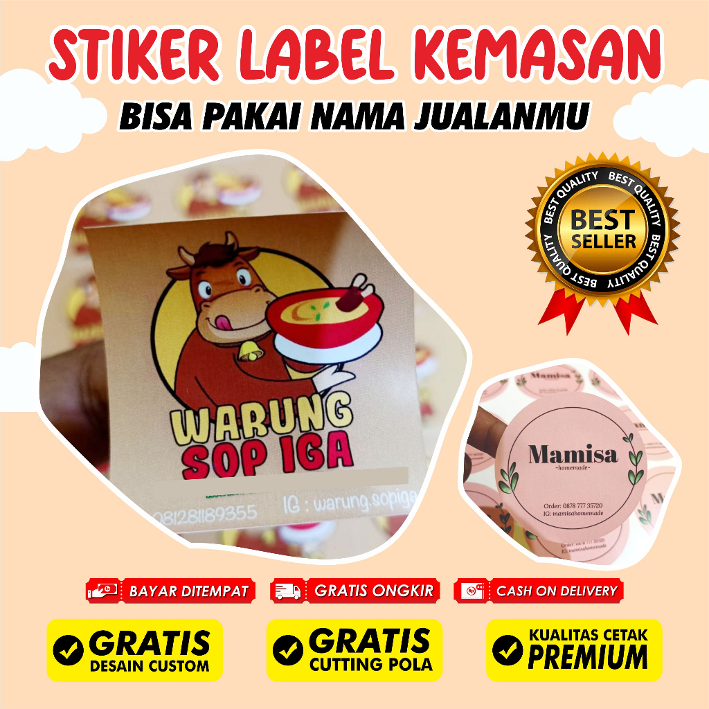 

CETAK STIKER LABEL KEMASAN A3 CROMO + CUTTING ( 1CM )