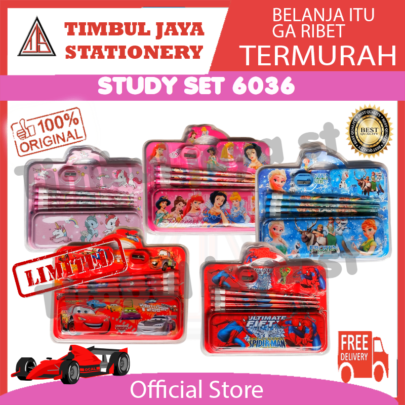 

Paket alat tulis lengkap Study set stationery anak sekolah aesthetic karakter cars Frozen Spiderman Little pony Princess 6036