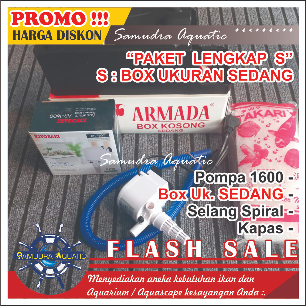 PAKET LENGKAP (S) SEDANG 1600 Top Filter Aquarium SEDANG & Pompa Aquarium 1600 / HEMAT ENERGY (FREE 