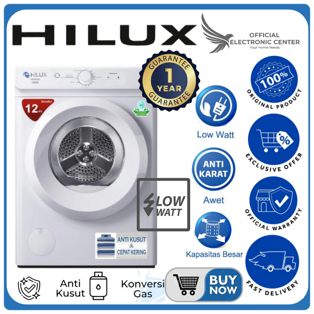 HILUX DRYER GAS LAUNDRY 12KG HLX-01202 HLX01202 MESIN PENGERING ANTI KUSUT LOW WATT LAUNDRY DRYER GA