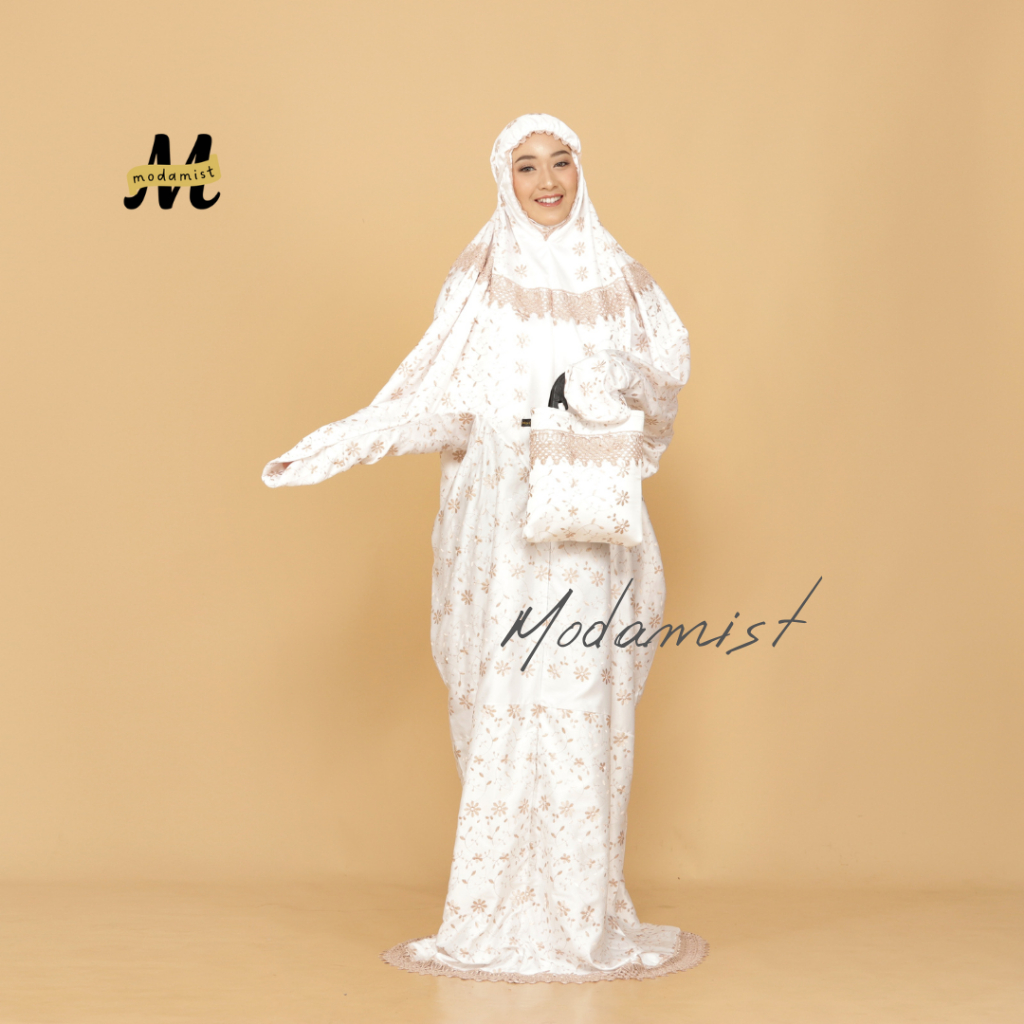 Mukena Terusan Sutra Millo Prada Renda Kalung