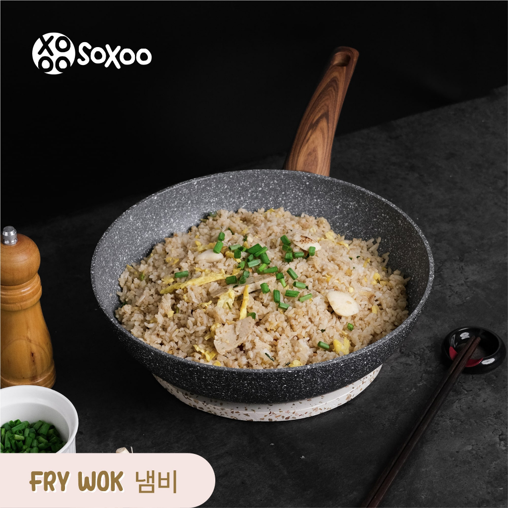 Fry Wok SoXoo Cookware - Fry Wok Marble Non Stick Anti Lengket - Diameter 20 cm & 26 cm - Induction 