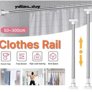 Gantungan Pakaian Multifungsi 50-300cm Stainless Steel Clothes Rail/Tiang Pipa Fleksibel/Tiang Kamar