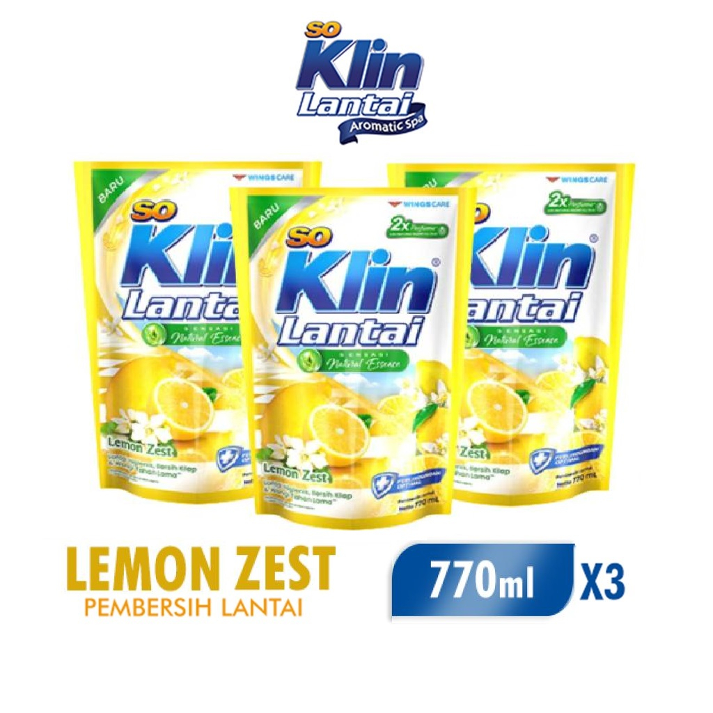 Soklin Pembersih Lantai Kuning Lemon Zest Pouch 770 ml x3