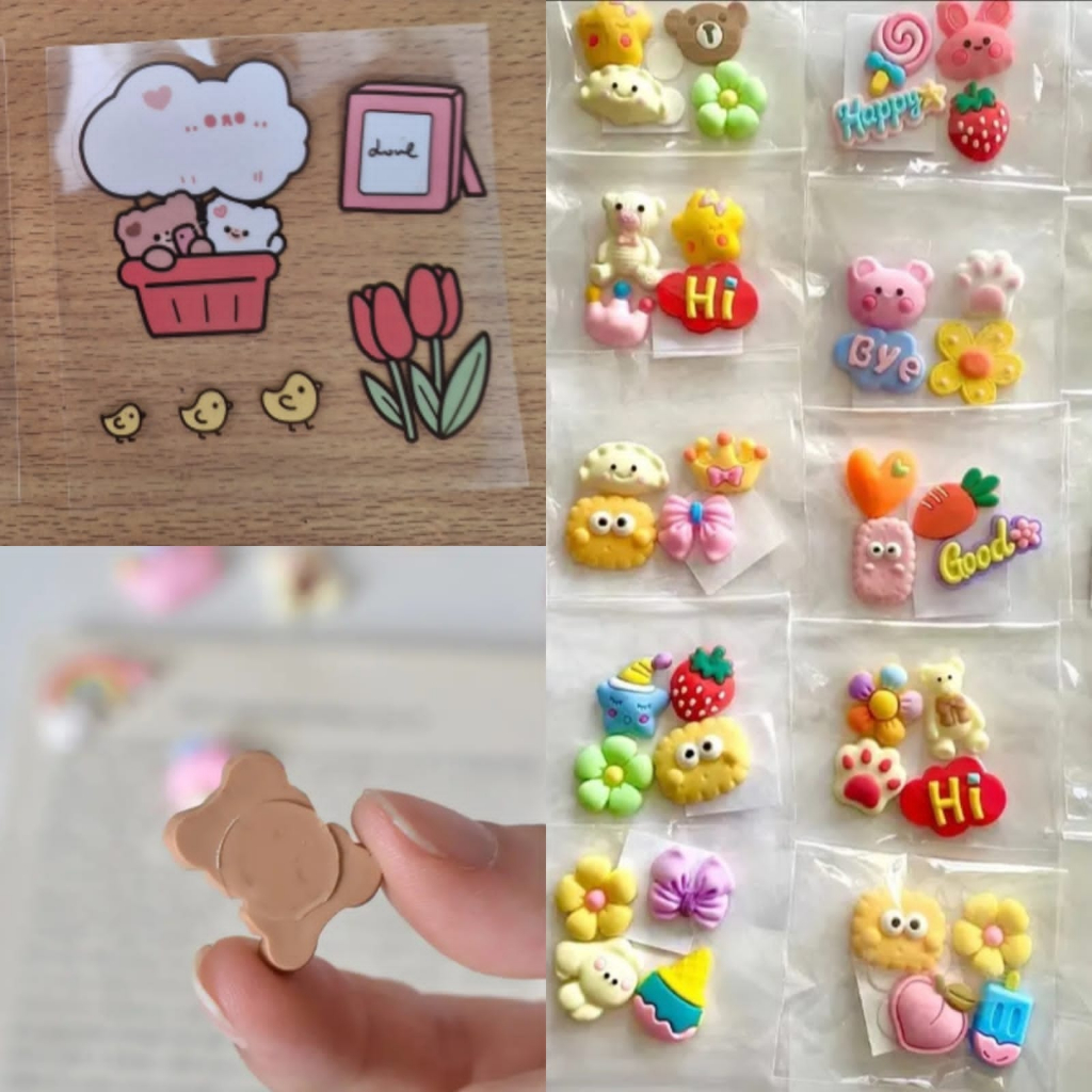 Stiker 3D timbul Resin Clay Karet| Stiker Lucu 2D untuk Botol Minum | Stiker Aesthetic | Tempelan Dompet HP | Stiker Sandal