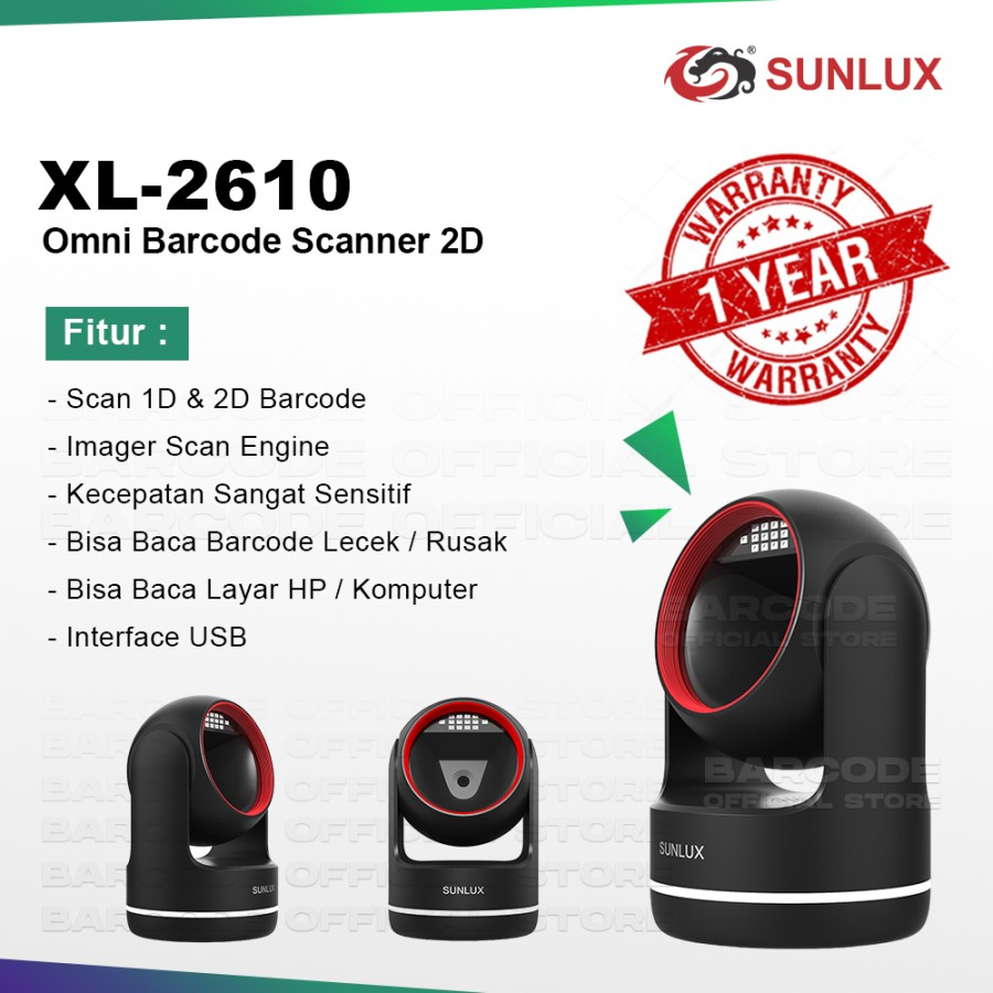 Scanner Barcode Sunlux XL-2610 / XL2610 / XL 2610 Omni Imager  2D 1D