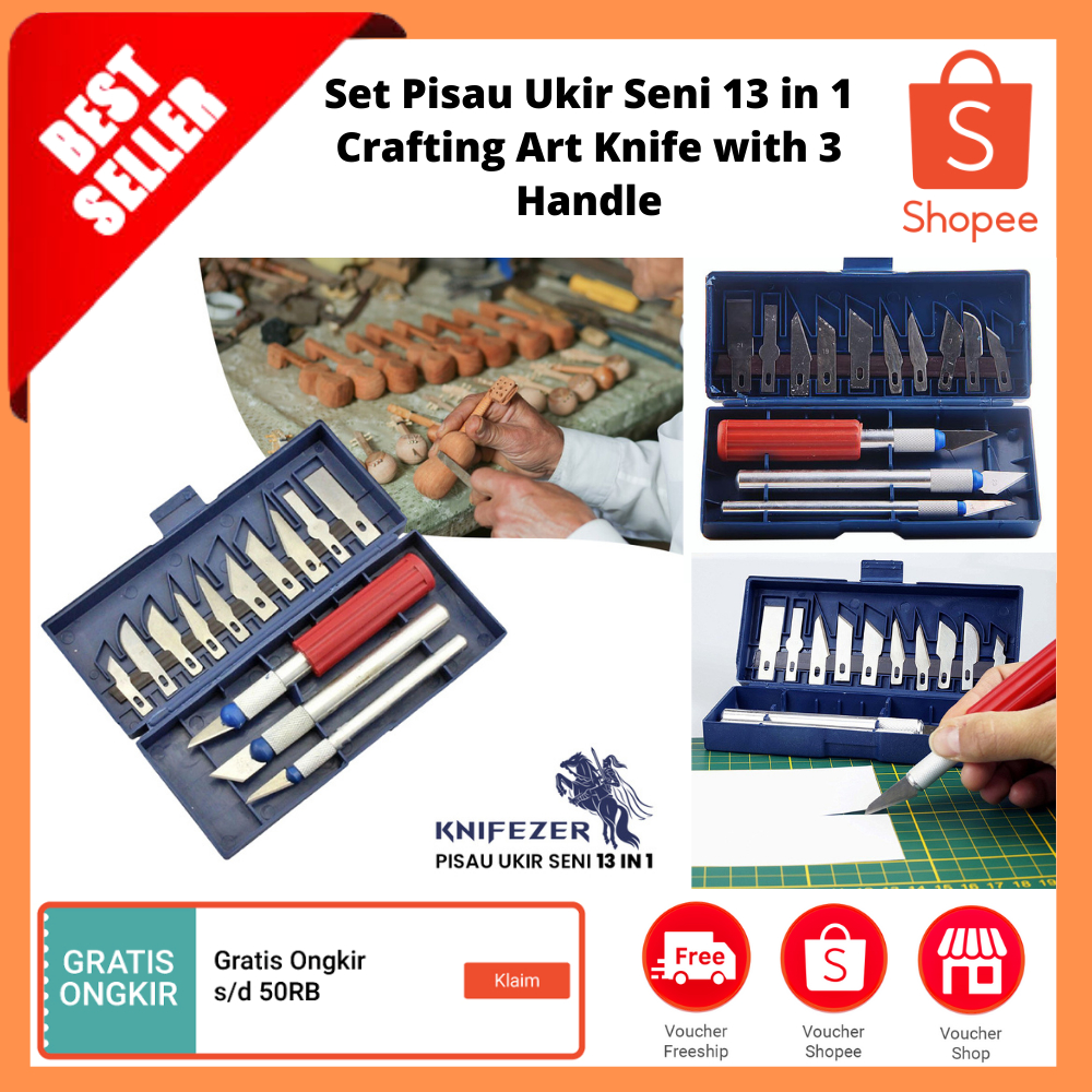 

Set Pisau Ukir Seni 13 in 1 Crafting Art Knife with 3 Handle / Peralatan Pisau Bedah Logam Pengukir Anti Selip Pisau Kerajinan Ukir Pemotong Pengukir Set Alat Seni Pahat