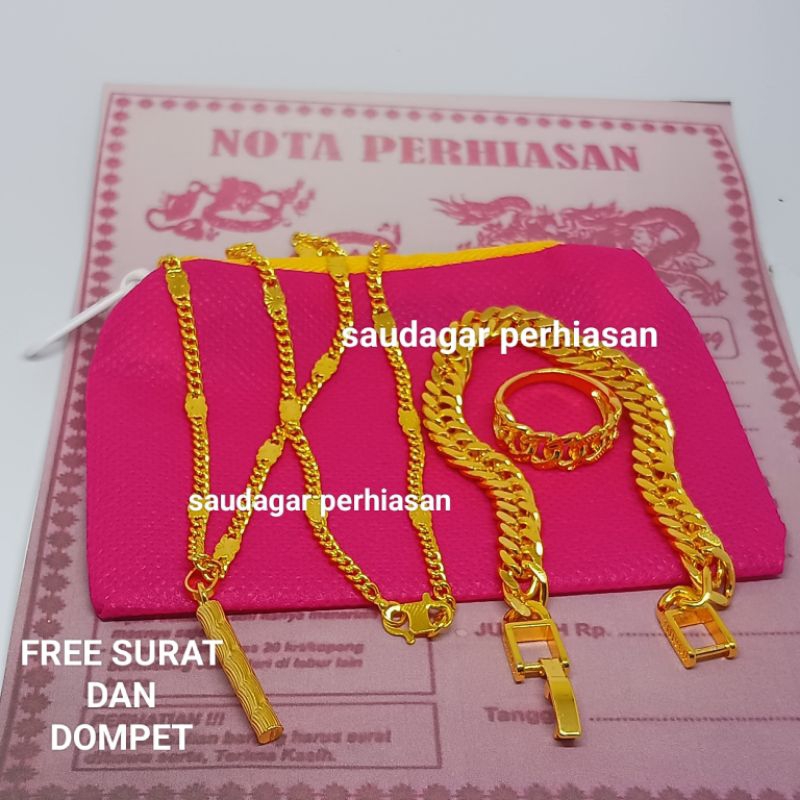 Set perhiasan emas muda kadar 88.9, perhiasan satu set lengkap kalung gelang dan cincin,perhiasan ti