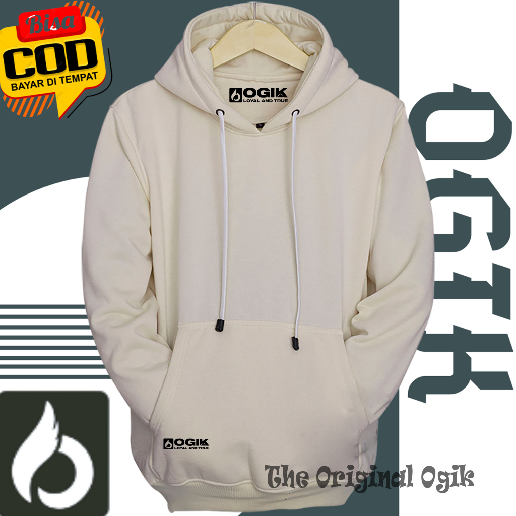 HOODIE POLOS TEBAL PRIA WANITA JUMPER FLEECE TERMURAH WARNA CREAM