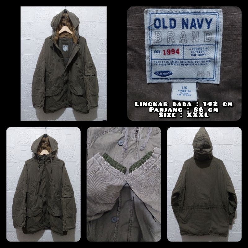 Jaket Parka Size Jumbo Warna Hijau Army Merk Old Navy Second Original.