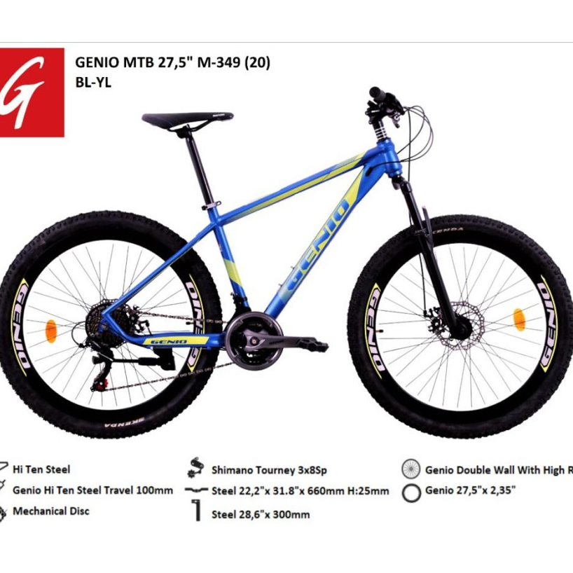 Sepeda gunung mtb 27.5 inch genio by united bike 24 speed rem cakram velg tinggi alloy dewasa dan an