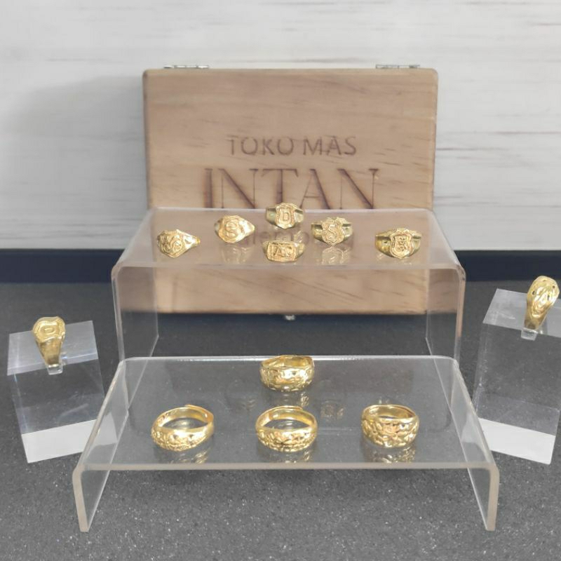 Cincin anak & bayi motif Bangkok floral (bunga) & stampel huruf alfabet emas 24, 1/4 suku (1.65gr) 2