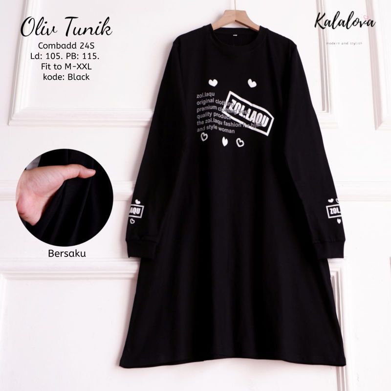 Tunik warna Hitam Bahan Kaos. Tunik Oliv delova Power. Jumbo tunik kaos Baru.