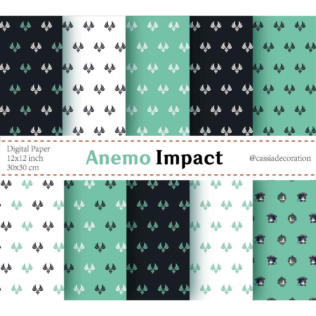 

Anemo Impact DIGITAL PAPER Genshin Impact Elemental Series for scrapbooking, cards, invitations, wrapping, printing, clothing, fabric