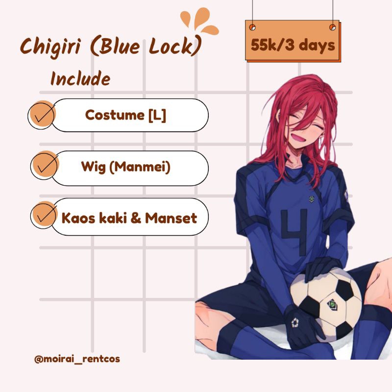 Diskont Rental Costume Cosplay Chigiri Hyoma Blue Lock