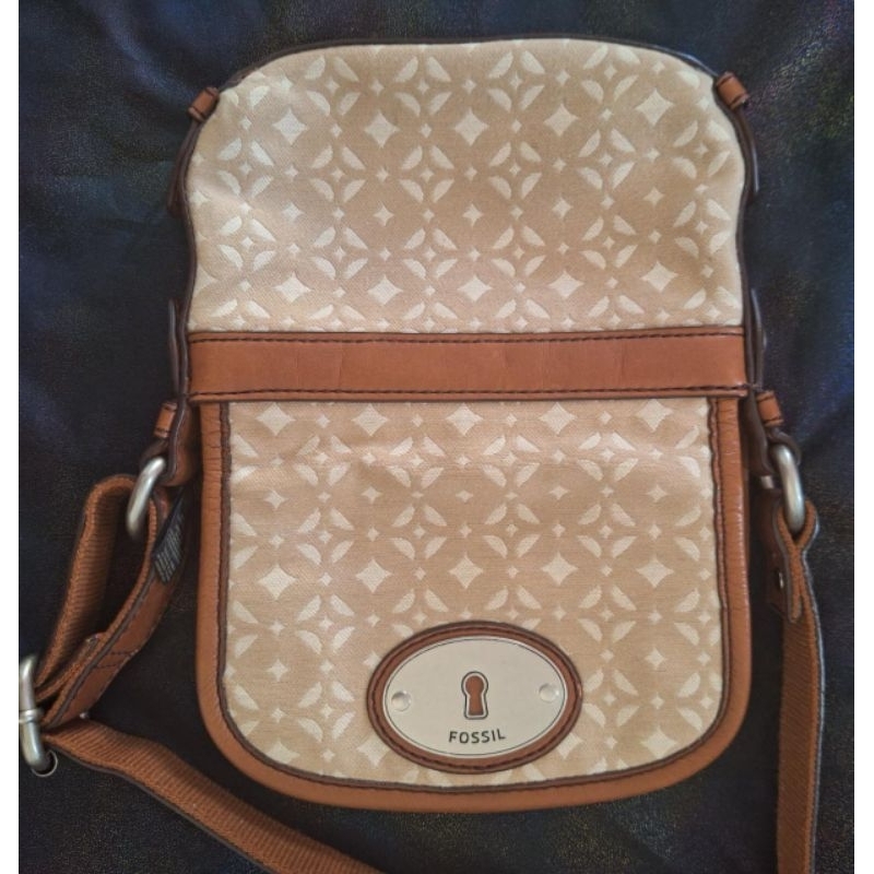 Tas Fossil Maddox Mini Flap Crossbody Pecan VGC Preloved