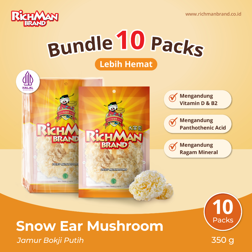 

RichMan Brand Snow Ear Mushroom (Bokji Putih) 35 gr | Bundle 10x Packs