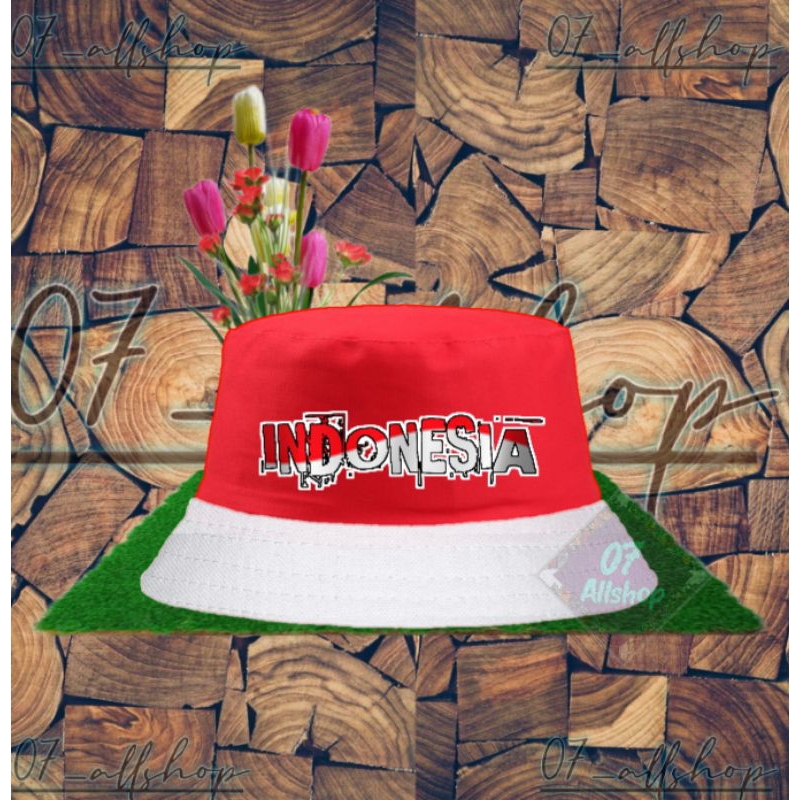Topi Bucket Hat Pria Wanita Unisex Distro GARUDA INDONESIA MERAH PUTIH no.02 polos custom Indonesia