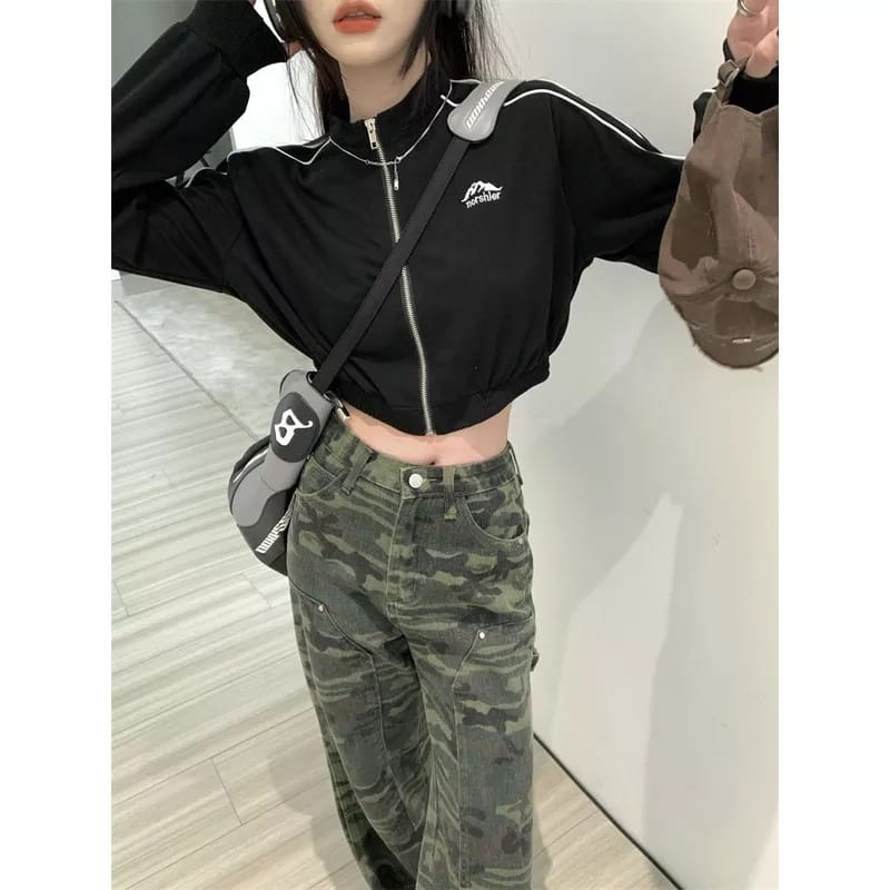 Norshler Vintage Jacket Crop Wanita Oversize - Sweater Jaket Croope Wanita Korean Style Kekinian Lucu