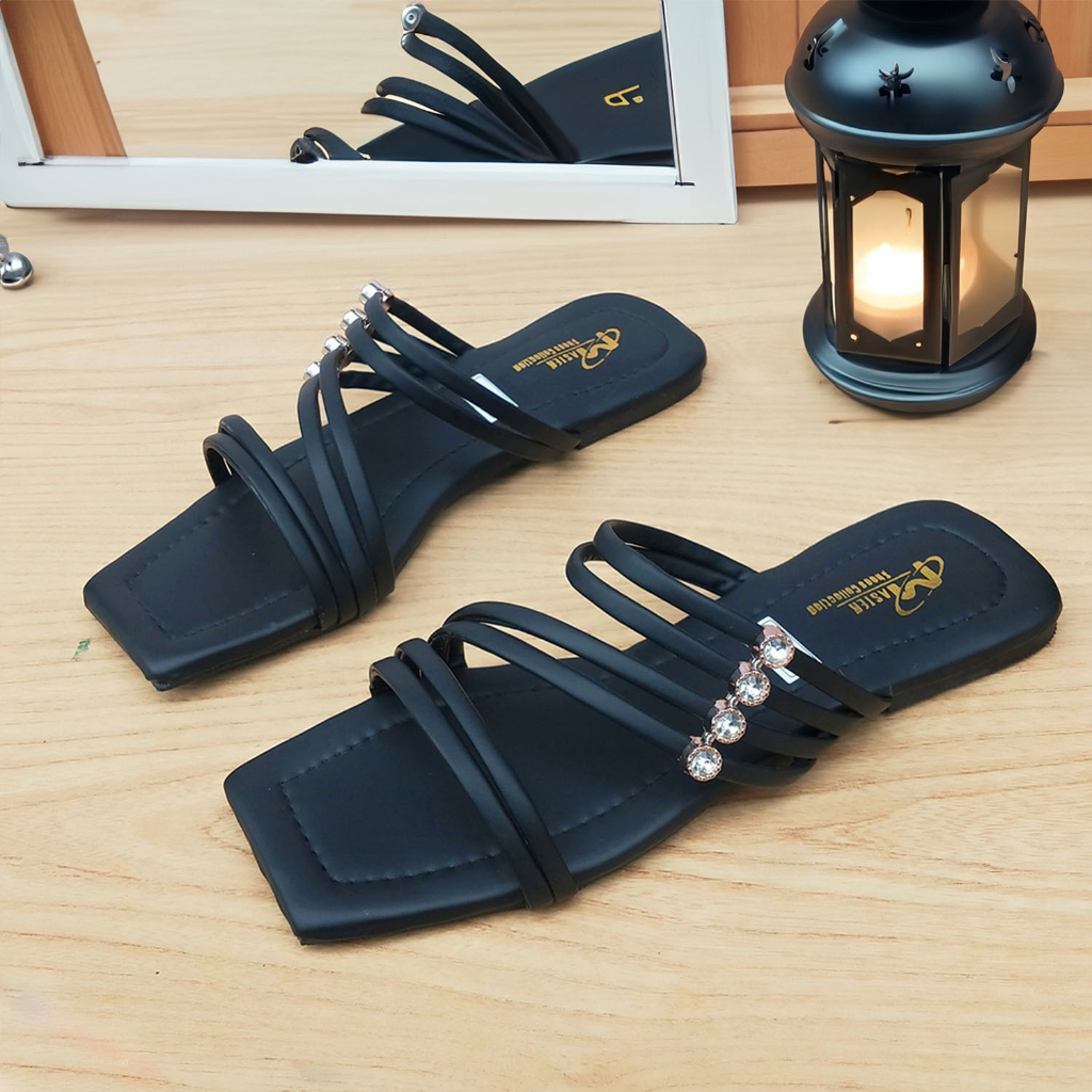 DISKON | Sandal Flat Teplek Slop Tali Mutiara Wanita Kondangan Kekinian Terbaru 2023 | Sendal Selop 