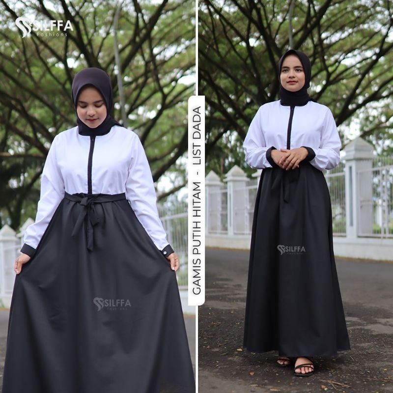 gamis seragam PNS putih hitam,bahan katun toyobopremium,baju seragam pns simple