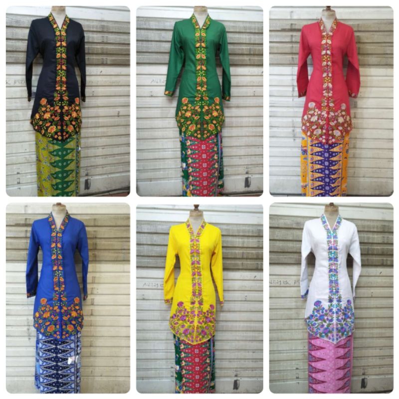 Kebaya Encim Tunik Modern Lengan Panjang Bordir Senada Katun Polos Kebaya Betawi Kartini Jumbo