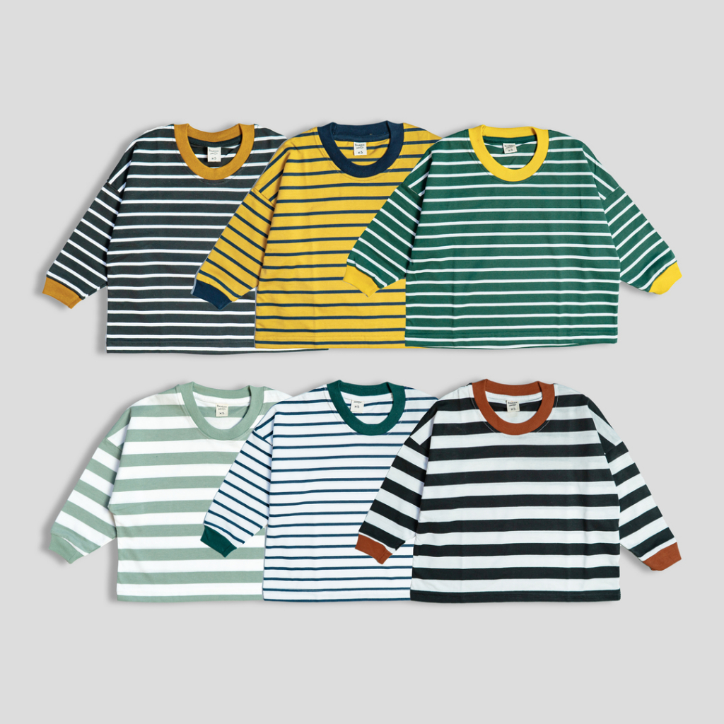 Bajubaja junior overstripe / kaos oversize salur tangan panjang anak bahan cotton 30s