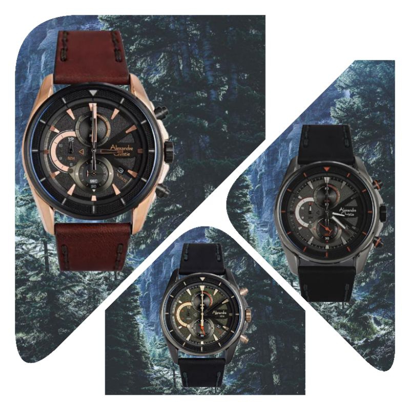 Jam tangan pria Alexandre christie 6662, sport chronograph, tali kulit, ORIGINAL, bergaransi resmi i