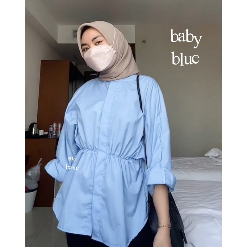 Lidya Blouse Wanita Linen Kerut Depan Lengan Panjang Kemeja Tunik Top Ootd Remaja Terbaru