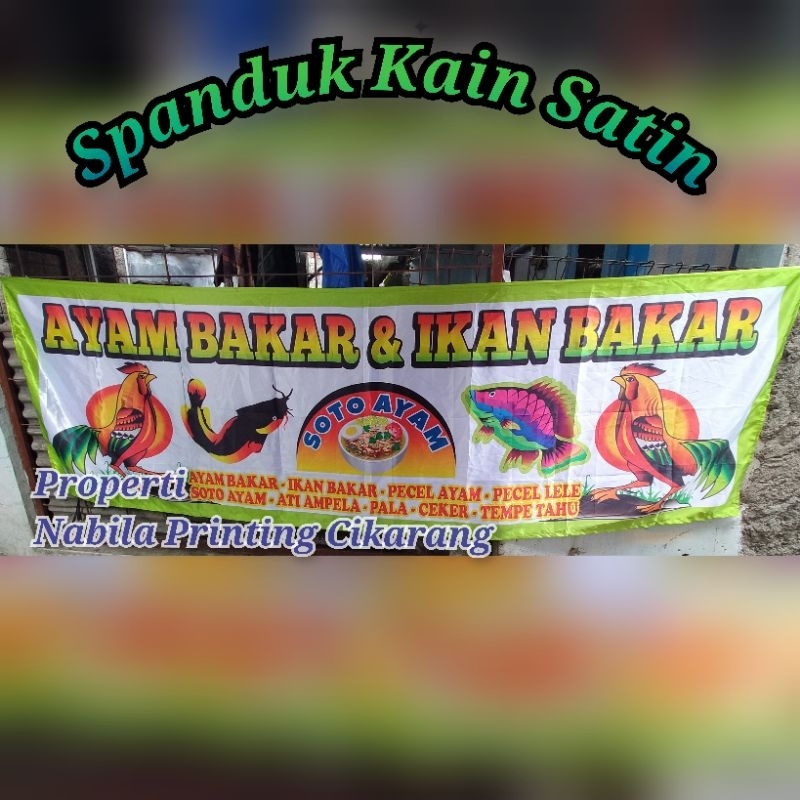 Spanduk Kain Satin / Sari laut / nasi goreng / pecel lele / lalapan / sate / nasi bebek / bubur ayam